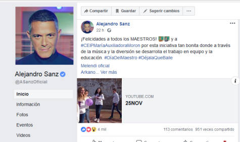 Alejandro Sanz felicita a un colegio de Morón