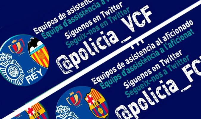 Cuentas Twitter creadas por la Policía para in formar a las aficiones de Valencia CF y Barcelona FC. / El Correo