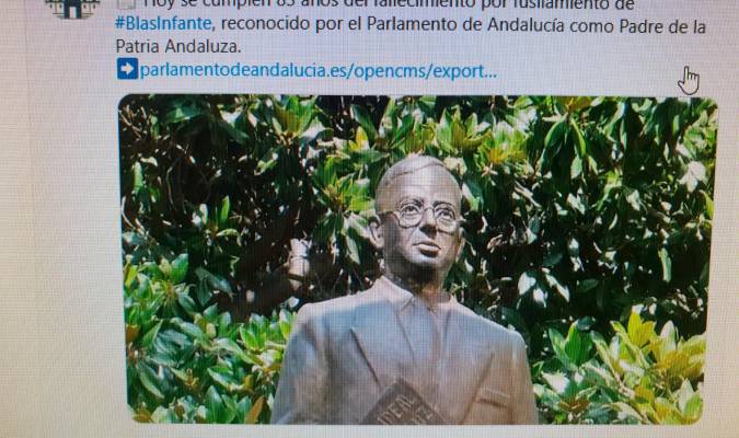 Indignación por un tuit del Parlamento de Andalucía sobre la muerte de Blas Infante