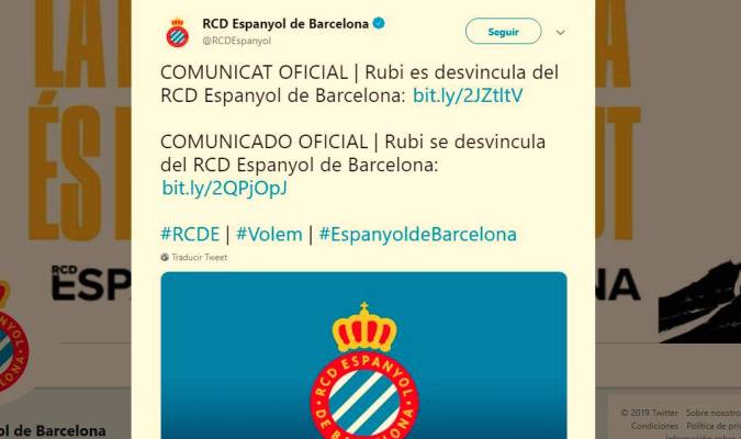 El Espanyol hace oficial la salida de Rubi