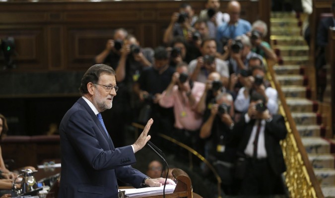 El presidente del Gobierno en funciones, Mariano Rajoy, durante su intervención esta tarde en el Congreso. / EFE