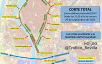 Cortes de tráfico en Sevilla este viernes por la Carrera Nocturna del Guadalquivir