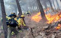 Imágenes de bomberos actuando en el incendio de los Los Guájares.