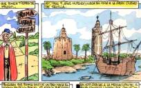 Imagen de uno de los dibujos del cómic sobre la primera vuelta al mundo. / El Correo