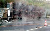 Imagen de archivo del incendio de un camión de pollos.