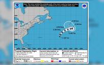 Imagen ilustrativa cedida por la Oficina Nacional de Administración Oceánica y Atmosférica de Estados Unidos (NOAA), a través del Centro Nacional de Huracanes (NHC), donde se muestra el pronóstico de cinco días del paso de la depresión tropical 8 (ciclón) por el Atlántico. EFE/ NOAA-NHC