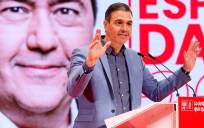El presidente del Gobierno, Pedro Sánchez, interviene durante el acto de proclamación de Juan Espadas como candidato del PSOE de Andalucía en Granada. / Álex Cámara / Europa Press