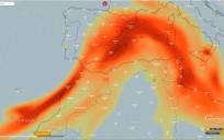 Avance hacia el Mediterráneo del dióxido de azufre que emite el volcán de La Palma