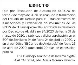 15-05-20 | Edicto Ayuntamiento de El Saucejo