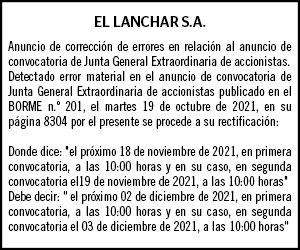 29-10-2021 | Edicto Junta General El Lanchar S.A