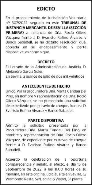 26-07-22 | Edicto del Juzgado de lo Mercantil de Sevilla 