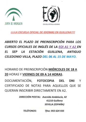 El Centro de Educación para Adultos oferta el A1 y A2 de inglés en Guillena