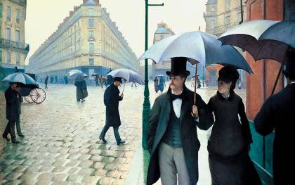 París en un día lluvioso, del pintor Caillebotte.