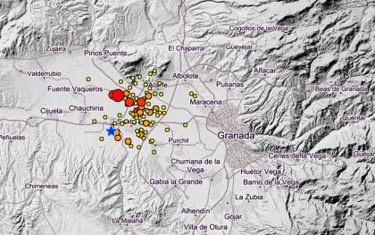 Imagen de la zona de Granada con continuos movimientos sísmicos estos días. / IGN