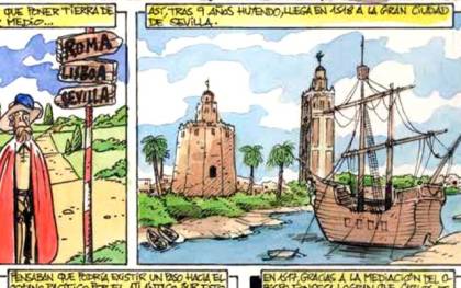 Imagen de uno de los dibujos del cómic sobre la primera vuelta al mundo. / El Correo