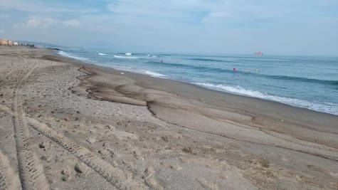 Comienza la limpieza de las playas de la Línea de los restos del vertido