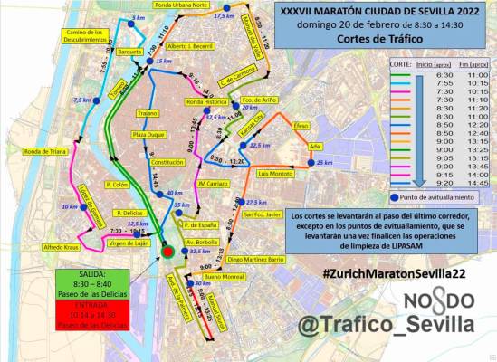 Comienzan los primeros cortes de tráfico por la Maratón de Sevilla