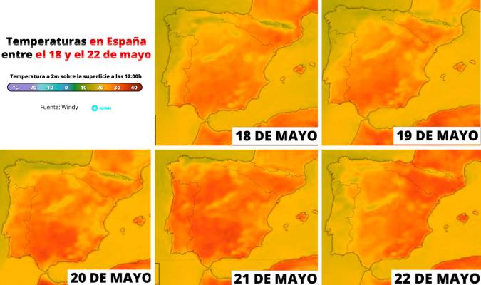 Evolución de las temperaturas en los próximos días en España.