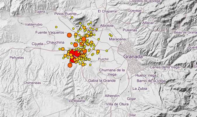 Concentración de terremotos en la zona.