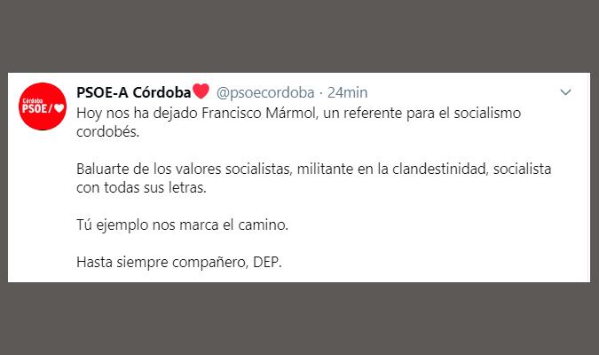 Tuit del PSOE de Córdoba.