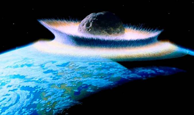 Recreación de un meteorito impactando contra la Tierra.