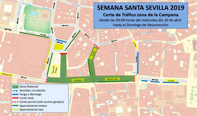 Cortes de tráfico en la campana. / Ayuntamiento de Sevilla