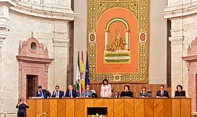  Marta Bosquet en su discurso ante el tradicional Pleno institucional celebrado en el Parlamento con motivo del 28F. / El Correo