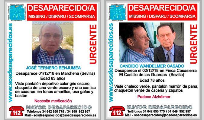 Los avisos de desaparición de las dos personas de Marchena y Castillo de las Guardas. / El Correo