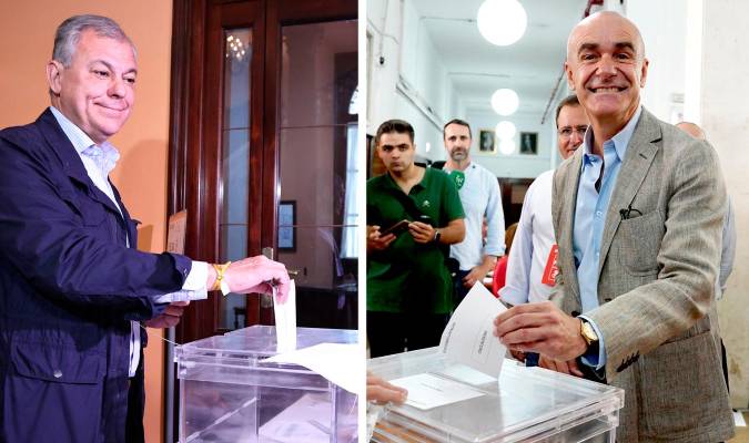 Los candidatos a la Alcaldía de Sevilla, José Luis Sanz (PP) a la izda. y Antonio Muñoz (PSOE) a la dcha. / E.P.
