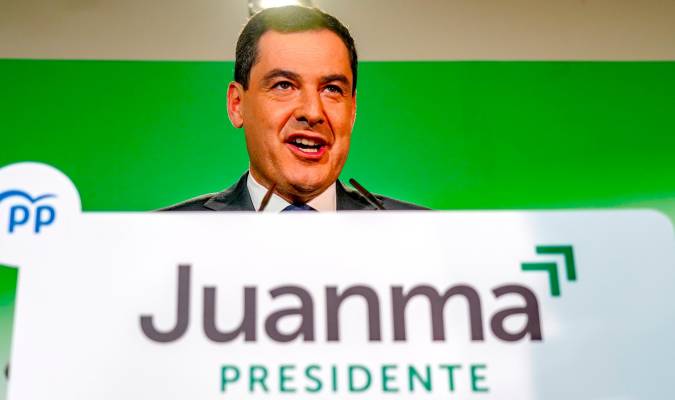 Intervención abierta a los medios del presidente del PP-A y de la Junta, Juanma Moreno. / E.P.