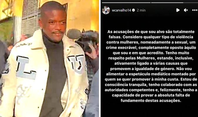 William Carvalho saliendo de los juzgados y su publicación en Instagram. 