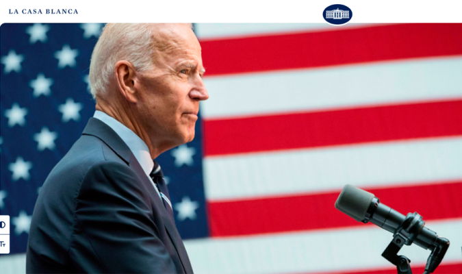 Imagen de la portada de la web de la Casa Blanca.