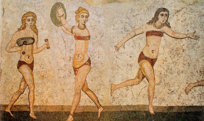 Detalle del mosaico ‘del bikini’ en la Villa romana del Casale (Sicilia). / El Correo