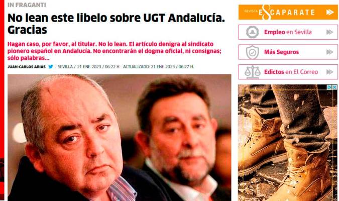 UGT responde al artículo ‘No lean este libelo sobre UGT Andalucía’