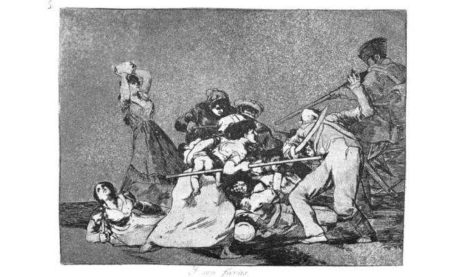 Grabado original de Goya que se expone en la Biblioteca de la Universidad de Sevilla.