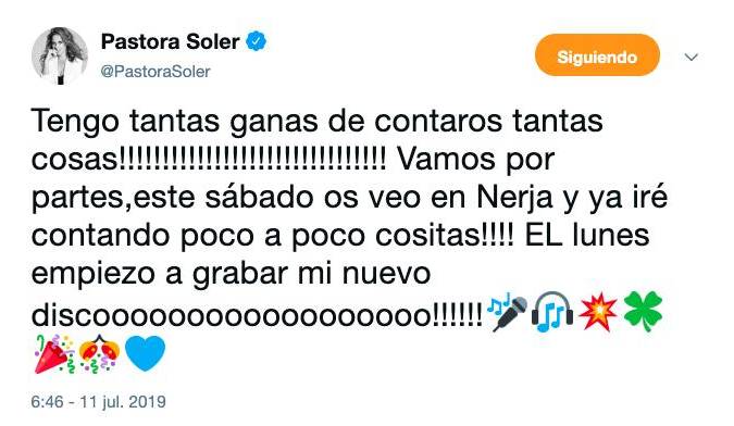 Pastora Soler anuncia que vuelve a grabar dos años después de ‘La calma’
