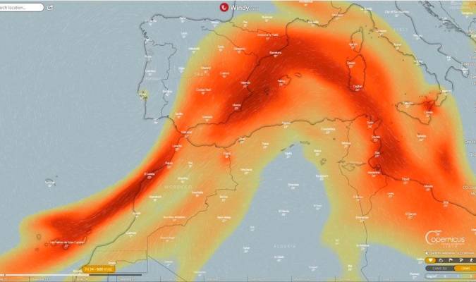 Avance hacia el Mediterráneo del dióxido de azufre que emite el volcán de La Palma