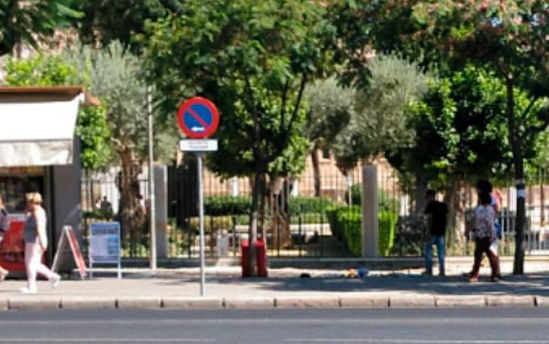 Imagen de venta ambulante en la zona del Parlamento andaluz, en la Macarena. Foto: Sevilla Cívica.