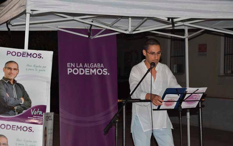 El ya exconcejal de Podemos en La Algaba, Juan Manuel Domínguez, en un acto en la campaña de las pasadas elecciones municipales (Foto: Página de Facebook Podemos La Algaba).