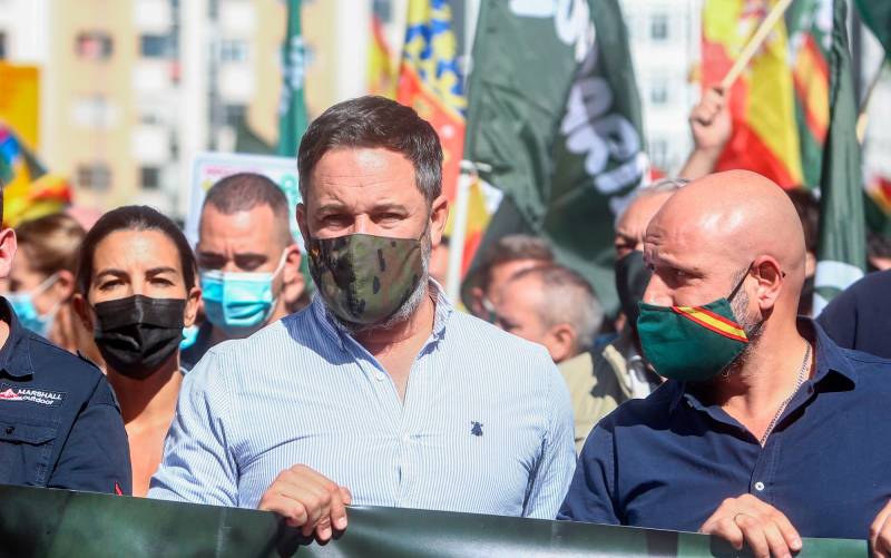 El presidente de Vox, Santiago Abascal, en una manifestación contra el Gobierno. / E.P: