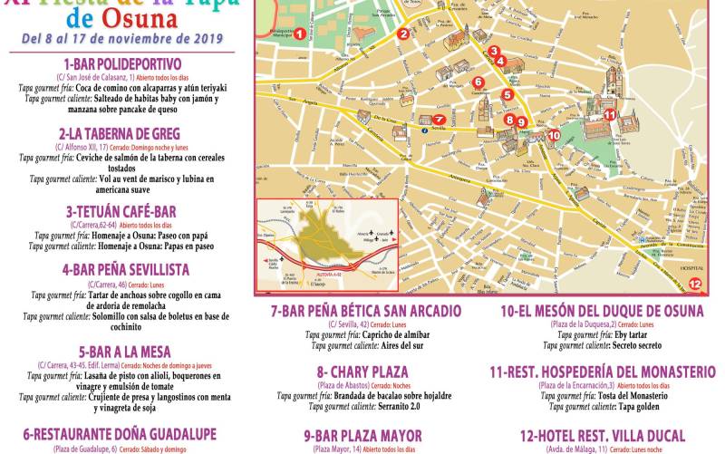 Osuna celebra del 8 al 17 de noviembre su XI Fiesta de la Tapa con la participación de doce bares y restaurantes