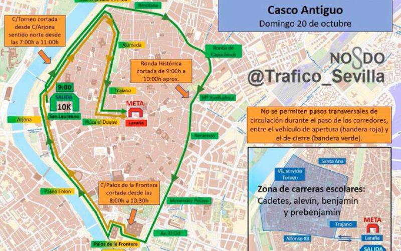 Estos son los cortes de tráfico de la carrera del Casco Antiguo