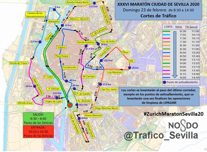 Conoce las calles donde se prohíbe aparcar por el Maratón de Sevilla