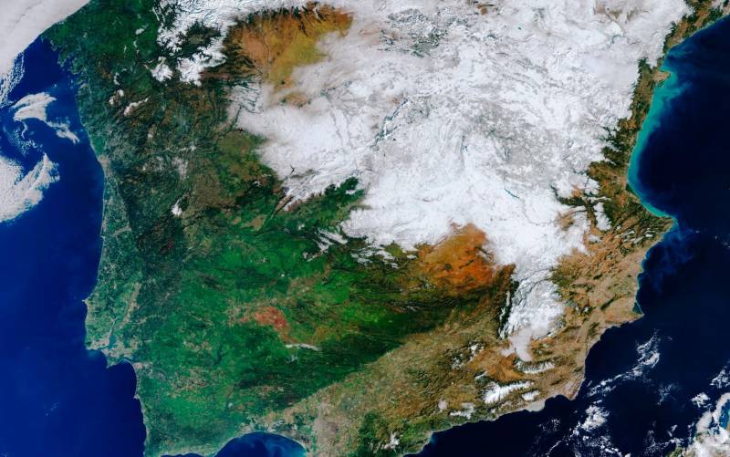 La ESA difunde la imagen de España cubierta de nieve tras el paso de 'Filomena'. / ESA