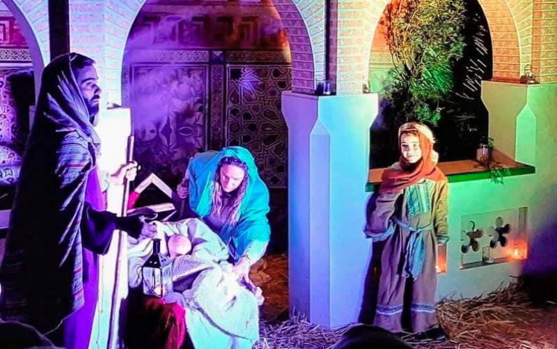 Representación del nacimiento de Jesucristo en el Belén Nazareno de Santiponce (Foto: Hermandad del Rosario).