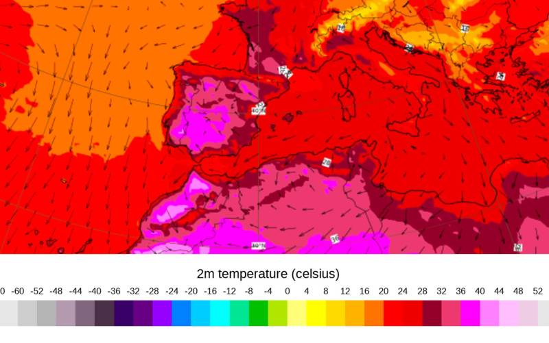Previsión de temperaturas el martes. / ECMWF