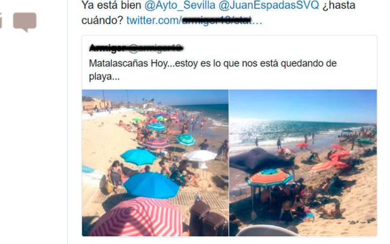 Imagen de twitter quejándose del estado de la playa en Matalascañas.