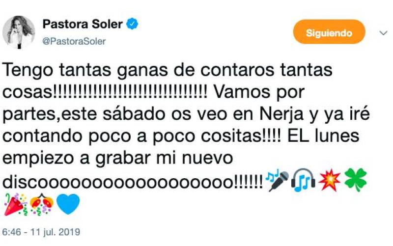 Pastora Soler anuncia que vuelve a grabar dos años después de ‘La calma’