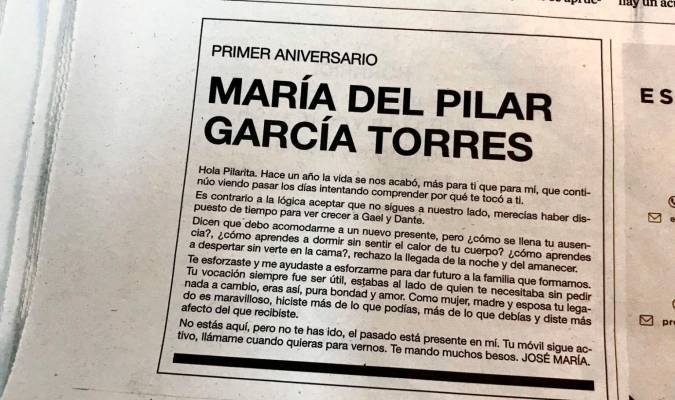 Esquela publicada en El País. / @MyriamAvilap